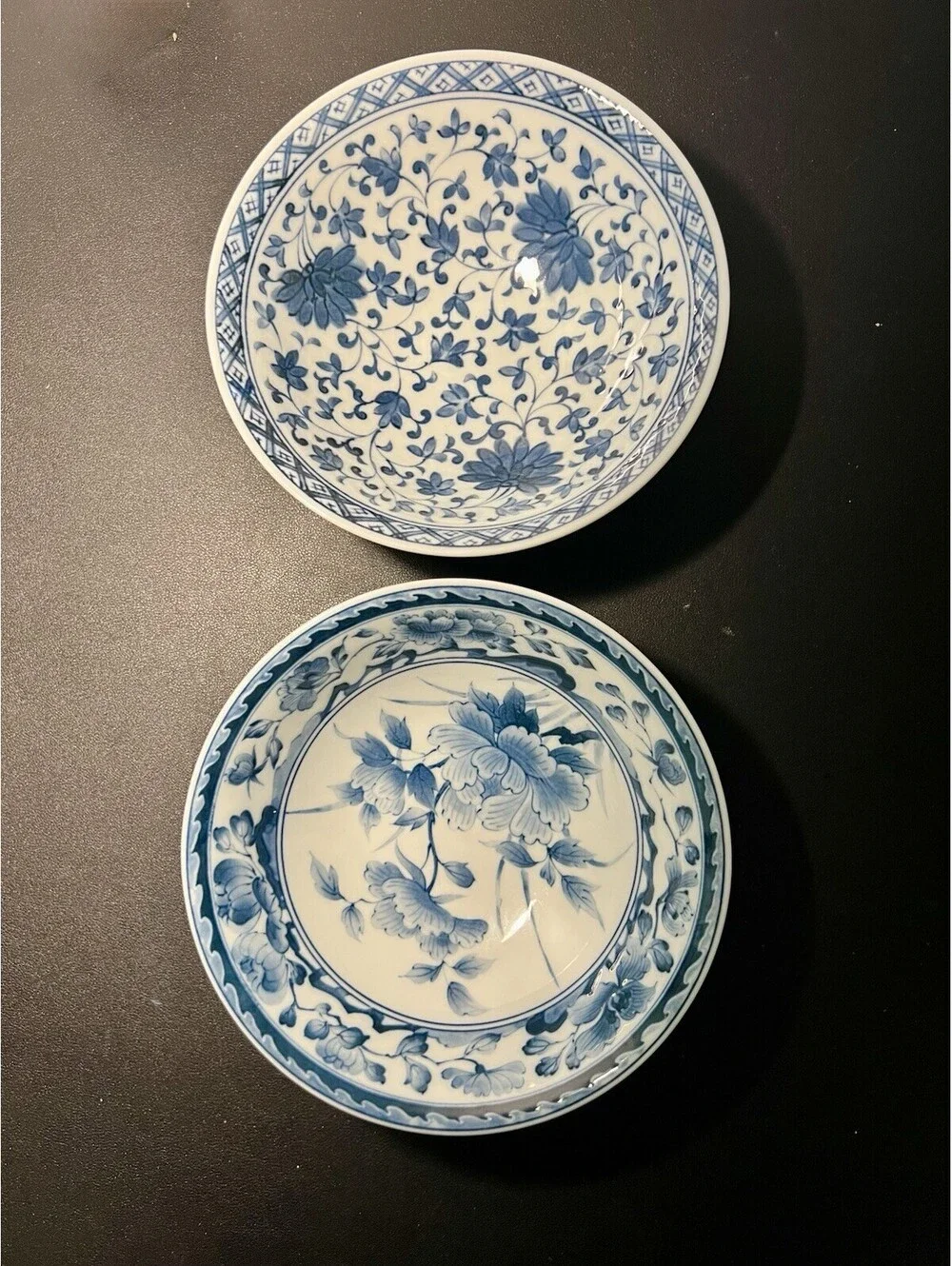 Takamine Kiln Japan 1970s Set Of 2 Serving Bowls Porcelain Blue White, 8x2.75”